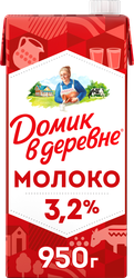 Молоко ультрапастеризованное ДОМИК В ДЕРЕВНЕ 3,2%, без змж, 950г, детальное фото