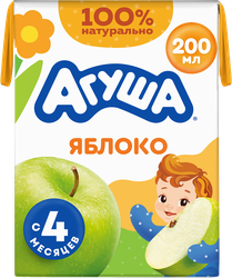 Сок детский АГУША Яблоко осветленный, с 4 месяцев, 200мл, крупный план