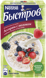 Каша овсяная БЫСТРОВ Ассорти с клубникой, малиной и лесными ягодами, с молоком, 6х40г, детальное фото