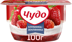 Десерт творожный ЧУДО Творожок взбитый двухслойный Клубника, земляника 4%, без змж, 100г, фото
