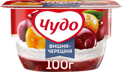Десерт творожный ЧУДО Творожок взбитый двухслойный Вишня, черешня 4%, без змж, 100г, вид
