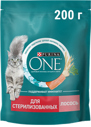Корм сухой для взрослых кошек PURINA ONE Sterilised с лососем и пшеницей, для стерилизованных, 200г, вид
