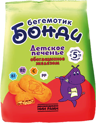 Печенье БЕГЕМОТИК БОНДИ обогащенное железом, с 5 месяцев, 180г, крупный план