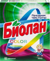 Средство для стирки цветного белья БИОЛАН Color синтетическое автомат, 350г, крупный план
