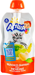 Пюре фруктовое АГУША Я сам, Яблоко и банан с печеньем, с 6 месяцев, 90г, изображение