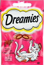 Лакомство для кошек DREAMIES Подушечки с говядиной, 30г, фотография