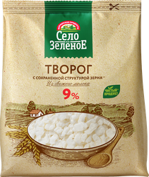 Творог СЕЛО ЗЕЛЕНОЕ 9%, без змж, 200г, крупный план