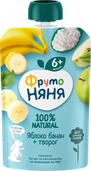 Пюре фруктово-творожное ФРУТОНЯНЯ Яблоко, банан, творог, с 6 месяцев, 90г, крупный план