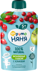 Пюре ягодно-фруктовое ФРУТОНЯНЯ Яблоко, шиповник, клюква, с витамином, с 5 месяцев, 90г, детальное фото