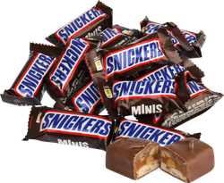 Конфеты SNICKERS Minis с арахисом, карамелью и нугой, весовые, крупный план