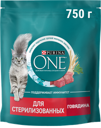 Корм сухой для взрослых кошек PURINA ONE Sterilised с говядиной и пшеницей для стерилизованных, 750г, изображение