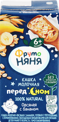 Кашка овсяная ФРУТОНЯНЯ молочная, с бананом и пребиотиками, с 6 месяцев, 200мл, крупный план