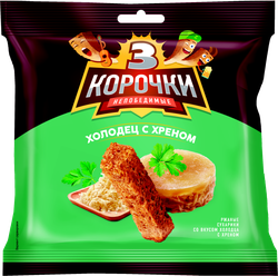 Сухарики ржано-пшеничные ТРИ КОРОЧКИ Холодец с хреном, 40г, детальное фото