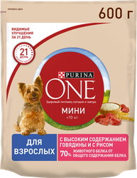 Корм сухой для взрослых собак PURINA ONE Говядина и рис, 600г, фотография