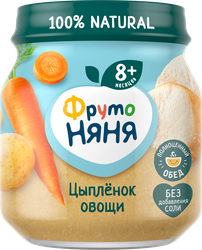 Пюре мясо-растительное ФРУТОНЯНЯ Цыпленок, рис, морковь, картофель и лук, с 8 месяцев, 100г, фото