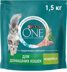 Корм сухой для взрослых кошек PURINA ONE Housecat с индейкой и цельными злаками, 1,5кг, детальное фото