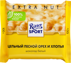 Шоколад белый RITTER SPORT Цельный лесной орех и хлопья, 100г, изображение