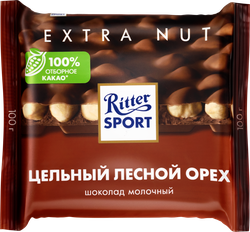 Шоколад молочный RITTER SPORT Цельный лесной орех, 100г, фотография