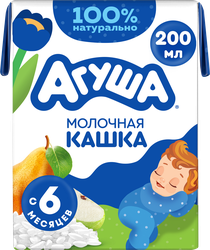 Кашка рисовая детская АГУША Засыпай-ка молочная 2,7%, с яблоком и грушей, с 6 месяцев, 200мл, картинка