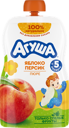 Пюре фруктовое АГУША Яблоко и персик, с 6 месяцев, 90г, картинка
