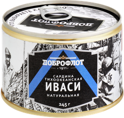 Сардина ДОБРОФЛОТ Тихоокеанская иваси натуральная, 245г, фото