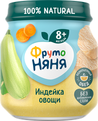 Пюре мясо-растительное ФРУТОНЯНЯ Индейка с овощами, с 8 месяцев, 100г, картинка