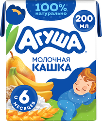 Кашка злаковая детская АГУША Засыпай-ка молочная 2,7%, с грушей и бананом, с 6 месяцев, 200мл, фото
