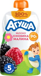 Пюре фруктово-ягодное детское АГУША Яблоко, ежевика, малина, с 5 месяцев, 90г, фото