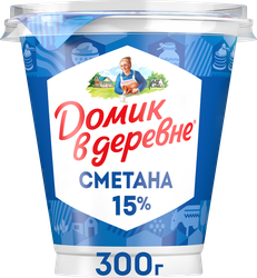 Сметана ДОМИК В ДЕРЕВНЕ 15%, без змж, 300г, фото