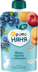 Пюре фруктовое ФРУТОНЯНЯ Яблоко и черника, с печеньем, с 6 месяцев, 90г, вид