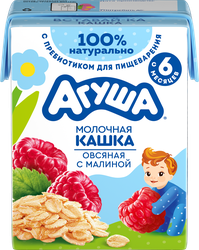 Кашка овсяная детская АГУША Вставай-ка молочная 2,5%, с малиной, с 6 месяцев, 200мл, детальное фото