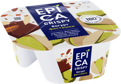 Йогурт EPICA Crispy Фисташки, семена подсолнечника, темный шоколад 10,5%, без змж, 140г, крупный план