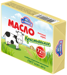 Масло сливочное ПОЛЕВСКОЕ Крестьянское 72,5% высший сорт, без змж, 180г, крупный план