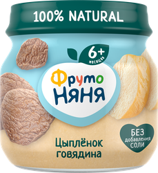Пюре мясное ФРУТОНЯНЯ Цыпленок с говядиной, с 6 месяцев, 80г, фотография