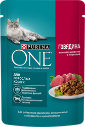 Корм влажный для взрослых кошек PURINA ONE Adult с говядиной и морковью в соусе, 75г, фото