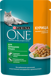 Корм влажный для взрослых кошек PURINA ONE Housecat с курицей и морковью в соусе, 75г, вид