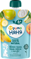 Пюре фруктово-йогуртное ФРУТОНЯНЯ Яблоко, груша, банан и персик, с йогуртом, с 6 месяцев, 90г, вид