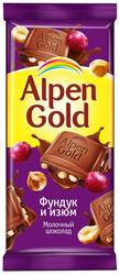 Шоколад молочный ALPEN GOLD с фундуком и изюмом, 80г, картинка