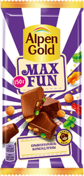 Шоколад молочный ALPEN GOLD Max Fun со взрывной карамелью, мармеладом и печеньем, 140г, вид