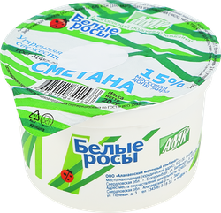 Сметана БЕЛЫЕ РОСЫ 15%, без змж, 200г, фотография