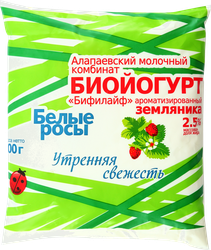 Биойогурт питьевой БЕЛЫЕ РОСЫ Бифилайф с ароматом земляники 2,5%, без змж, 500г, детальное фото