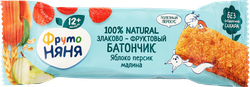Батончик фруктово-злаковый ФРУТОНЯНЯ Яблоко, персик, малина, с 12 месяцев, 25г, крупный план