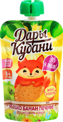 Пюре фруктовое ДАРЫ КУБАНИ Яблоко, банан, печенье, с 6 месяцев, 90г, фото