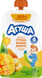 Пюре фруктовое детское АГУША Яблоко, груша, банан и манго, с 6 месяцев, 90г, фото