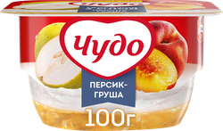 Десерт творожный ЧУДО Творожок взбитый двухслойный Персик, груша 4,2%, без змж, 100г, вид