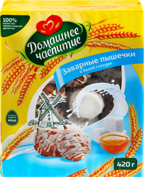 Кондитерское изделие ДОМАШНЕЕ ЧАЕПИТИЕ Заварные Пышечки Яшкино в белой глазури, 420г, вид