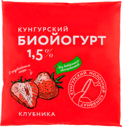 Биойогурт питьевой МК КУНГУРСКИЙ Клубника обогащенный бифидобактериями 1,5%, 400г, изображение