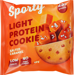 Печенье протеиновое SPORTY Protein Light Соленая карамель, 40г, крупный план