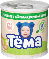 Пюре мясо-растительное ТЕМА Цыпленок с кабачками, морковью и рисом, с 6 месяцев, 90г, картинка