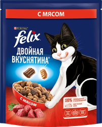 Корм сухой для взрослых кошек FELIX Двойная вкуснятина с мясом, 200г, фотография